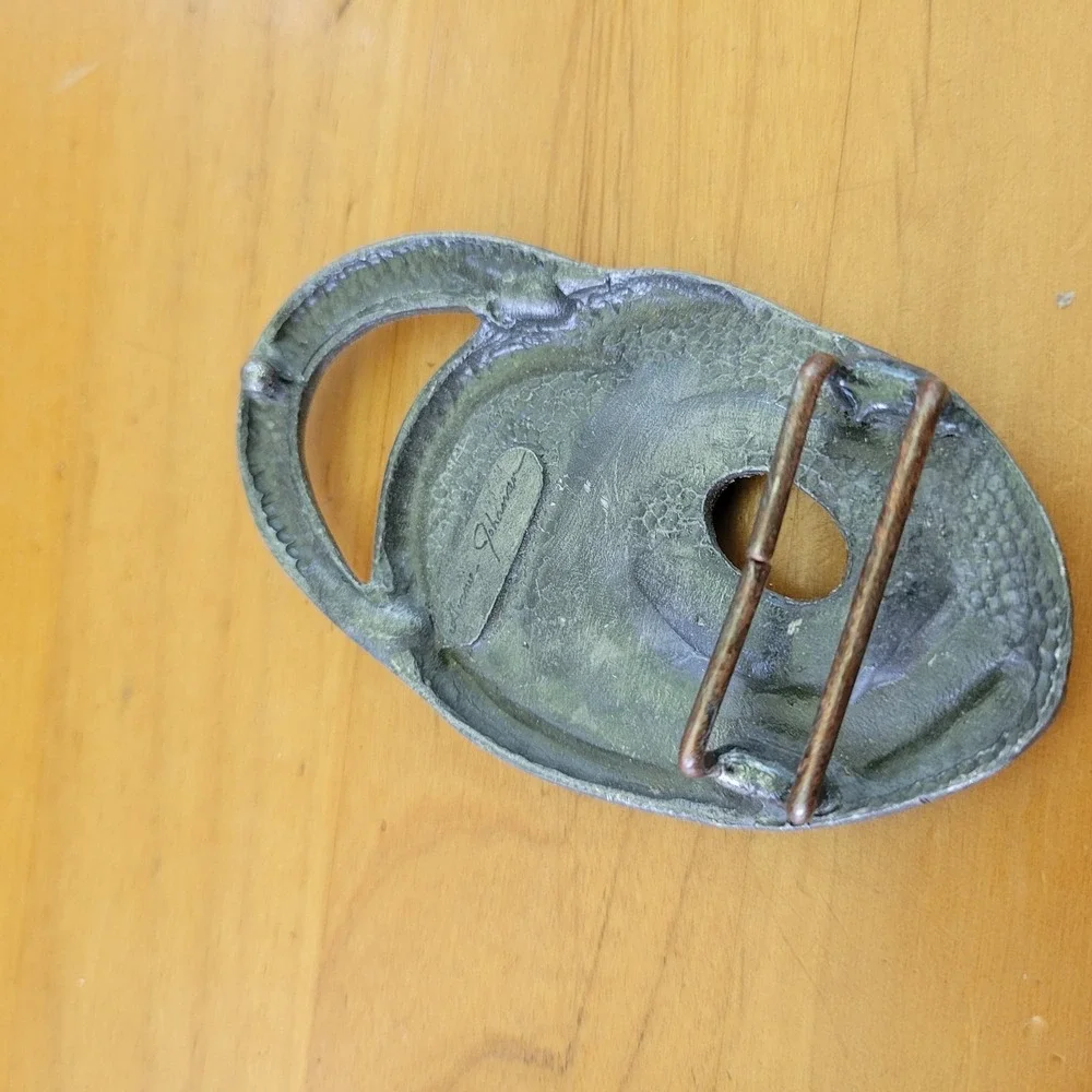 Vtg Ginnie Johansen Dallas Designer Metal Swirl Belt Buckle Hardware